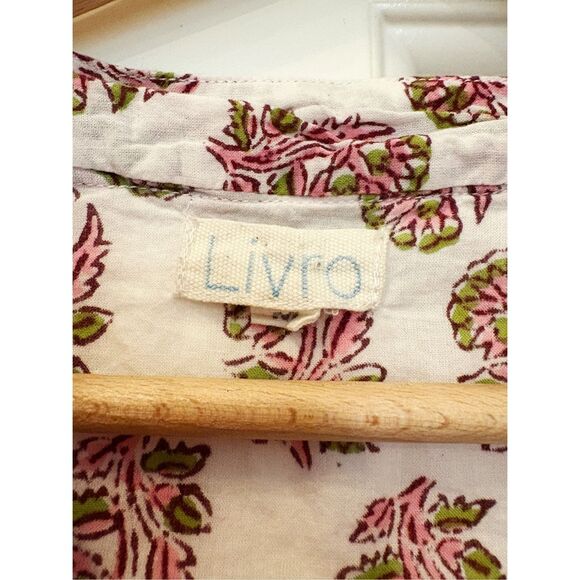 Livro Floral Dress Block Print Size M 100% Cotton Popover V neck - Picture 4 of 5